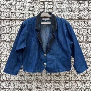 Vintage 90s Southwest Canyon Denim Embroidered Cowgirl Crop Blazer Jacket LARGE?